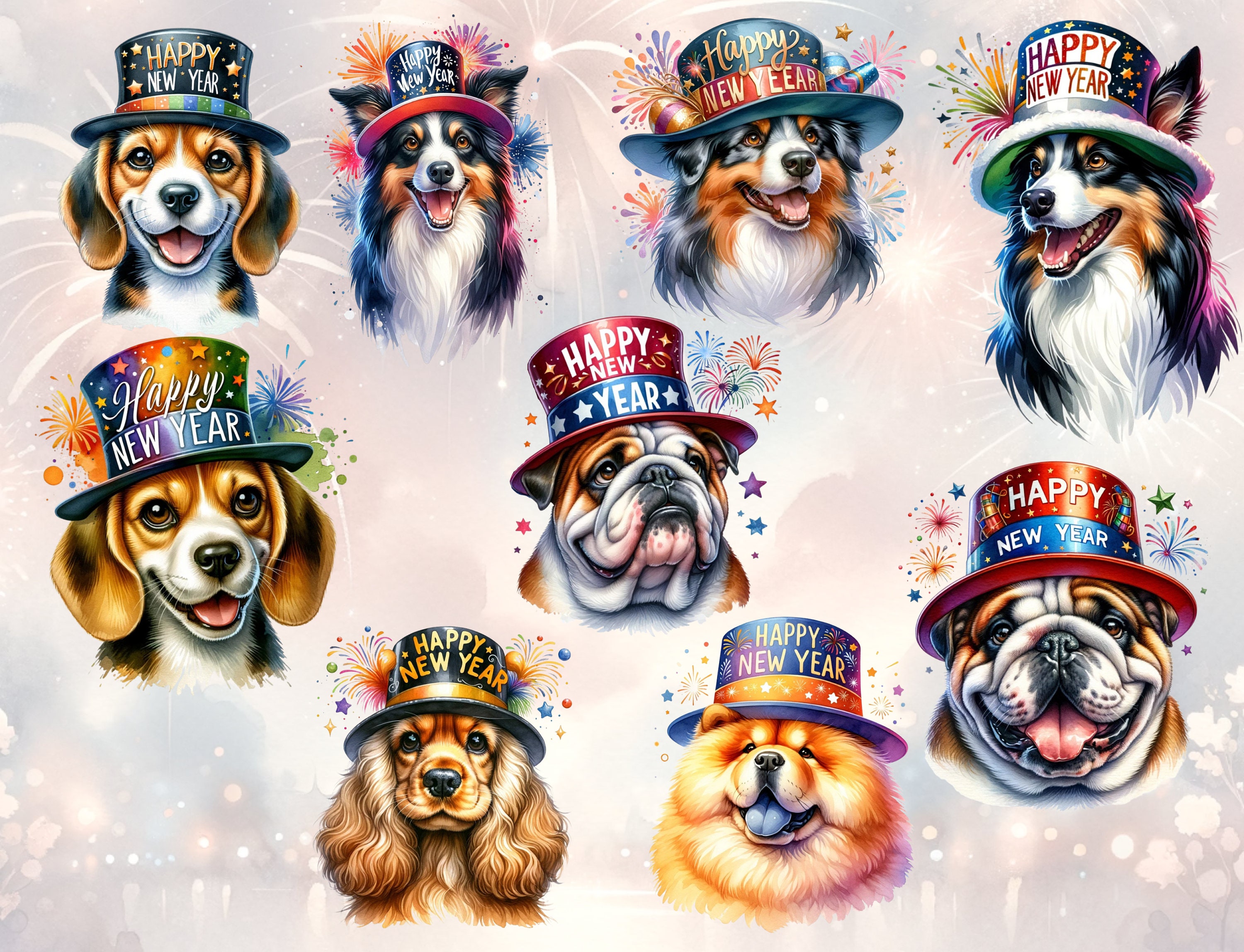 Happy New Year PNG New Year Dog Clipart, Hello 2024 Clipart