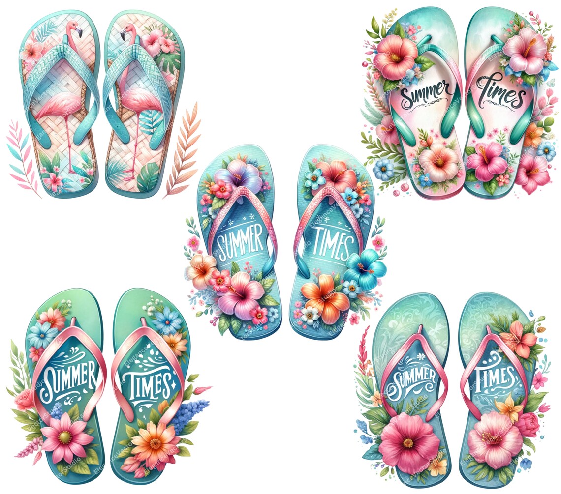 Summer Flip Flops Clipart Bundle: Beach Shoes PNG Graphics (digital ...