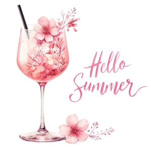 Bloemen roze drankje clipartbundel, girly graphics, roze cocktails png, vrijgezellenfeest graphics, zomerdrankjes clipart, commercieel gebruik