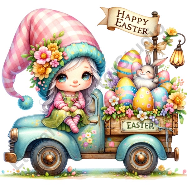 Cute Easter Gnome Clipart PNG - 32 PNG Images, Gnome Girl Easter Clipart Design, Transparent Background, Commercial Use, Easter Clipart PNG