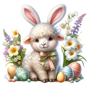 Clipart di pecore pasquali ad acquerello - 33 file PNG, sfondo trasparente, uso commerciale, design a sublimazione, regalo di Pasqua, regali sotto i 5 anni