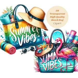 Bundle de cliparts de sac de plage d'été, clipart de plage, pngs de sac de plage, clipart graphiques d'été, png de vacances, usage commercial, impression de clipart été