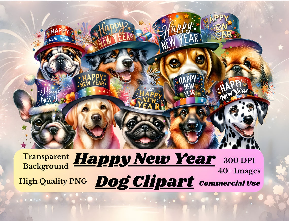 Happy New Year Dog Clipart, New Year PNG Dog, Happy New Year PNG, Puppy