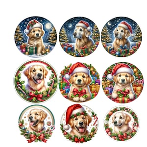 Pacchetto di clipart di cani di Natale ad acquerello, design di sublimazione di Golden Retriever di Natale, cani con cappello di Natale, pacchetto di ornamenti di Natale per cani