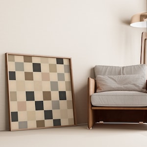 Neutral Beige Checkered Print - Beige Square Checkerboard Printable Wall Art - Neutral Checkered Wall Art Print - Printable Digital Download