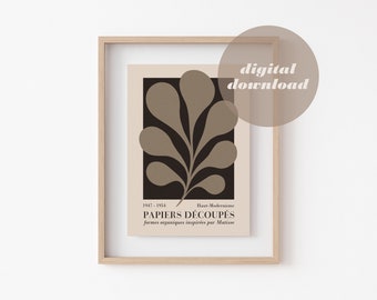 Black and Beige Matisse style abstract art print. Botanical Wall Art. Neutral Wall Art. Modern Art. Printable Digital Download.Paper Cut Art