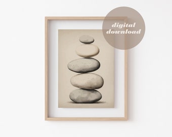 Stacked Balancing Stones Print, Zen Minimalist Art (Digital Download)