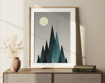Nordic Mountain Landscape Print, Minimalist Abstract Wall Art (Digital Download)