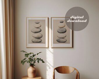 Zen Balancing Stones Print Set, Minimalist Wall Art (Digital Download)