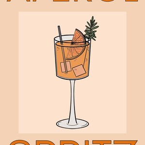 Impression numérique Aperol Spritz – art mural cocktail moderne, décoration de bar de cuisine, téléchargement immédiat, illustration de boisson imprimable
