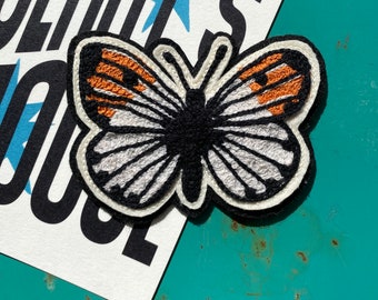 Orange-Tip Butterfly Handcrafted Chainstitch Patch