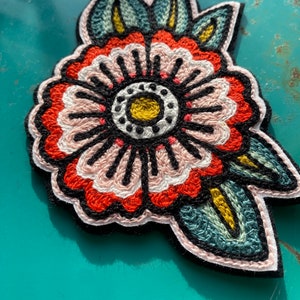 Set of Two Traditional Tattoo Flash Flower Handcrafted Chainstitch Patches image 6
