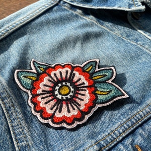 Set of Two Traditional Tattoo Flash Flower Handcrafted Chainstitch Patches image 7