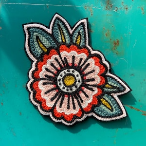 Set of Two Traditional Tattoo Flash Flower Handcrafted Chainstitch Patches image 5