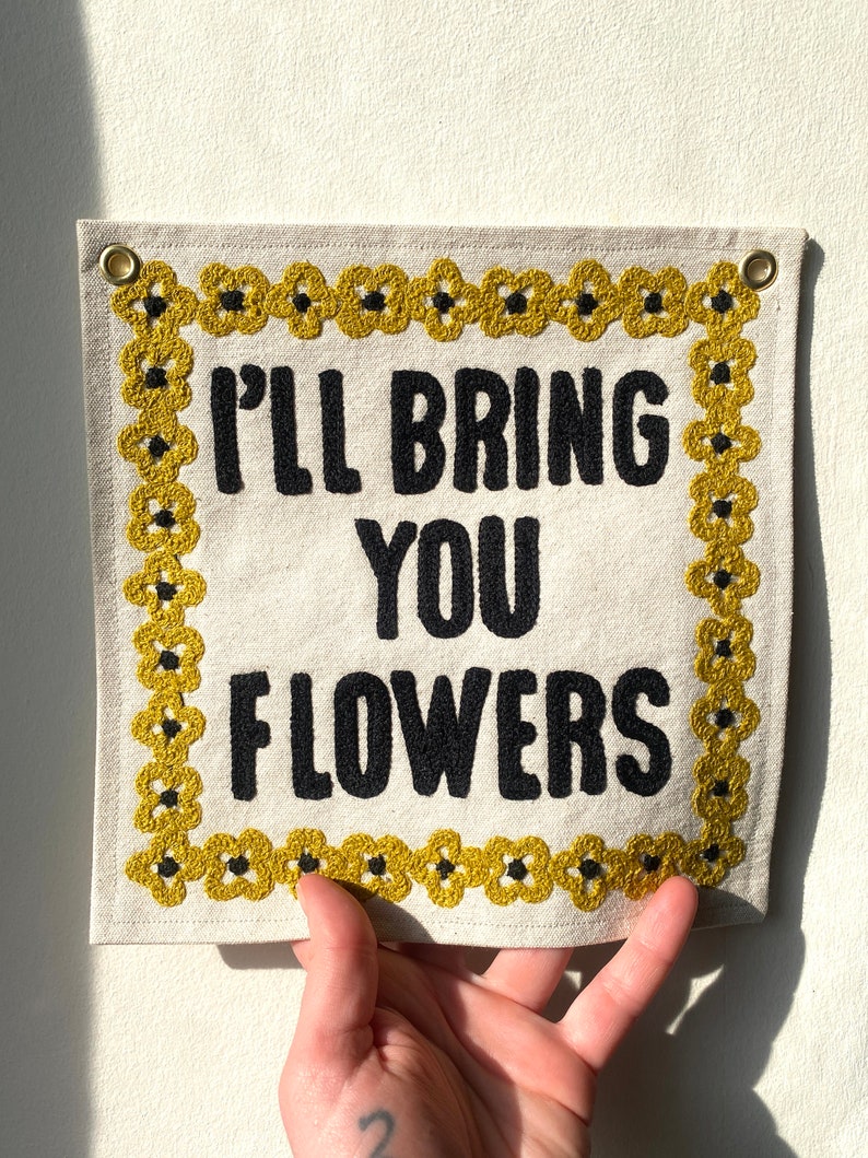 I'll Bring You Flowers Handmade Chainstitch Canvas Wall Hanging