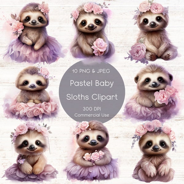 Adorable Pastel Baby Sloth Clipart Set - Instant Download for Nursery Decor, Baby Shower Invitations, and DIY Projects