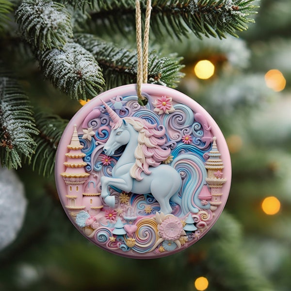 3D Christmas Ornament PNG, Instant Download, Christmas Round Ornament PNG, Transparent PNG, Unicorn Ornament, Commercial Use