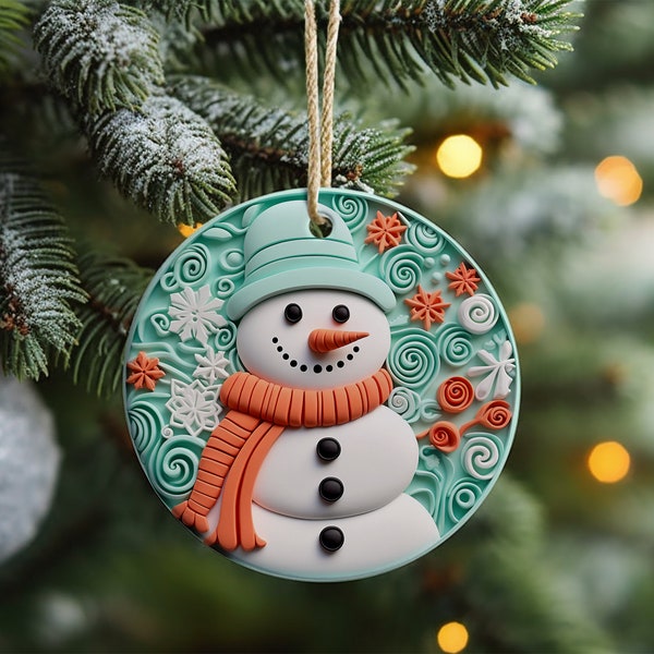 3D Christmas Ornament PNG, Instant Download, Christmas Round Ornament PNG, Transparent PNG, Snowman Ornament, Commercial Use