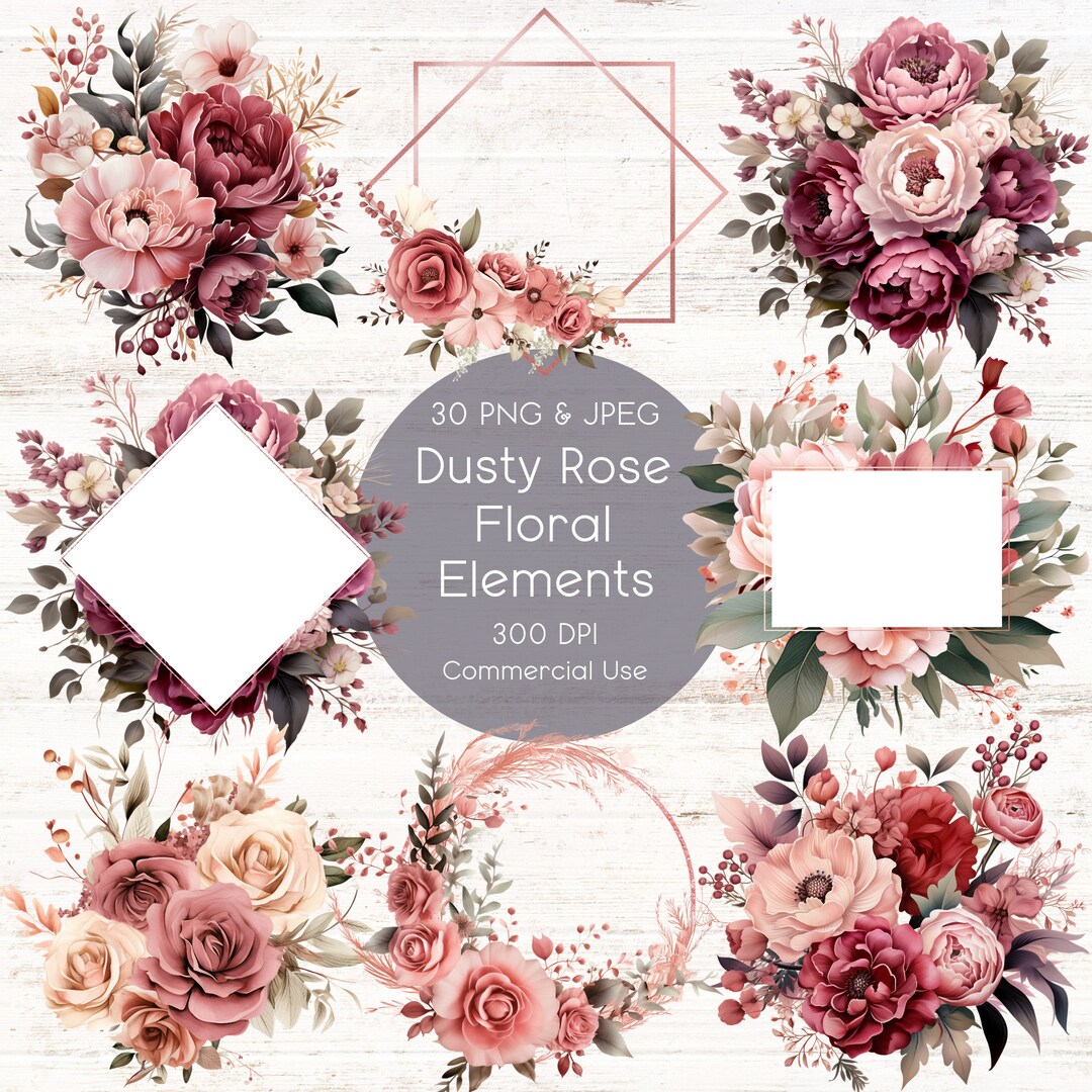 Dusty Rose Floral Elements Perfect for Invitations, Set of 30 Wedding ...