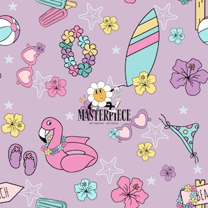Summer Beach Seamless File, Flamingo Pool Float Seamless, Surf Seamless Pattern, Fabric Summer for Sublimation prints