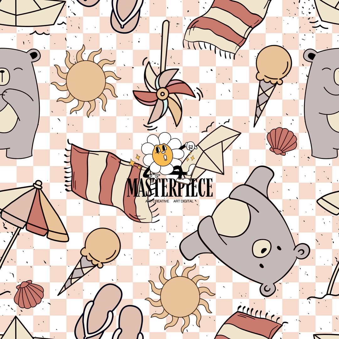Summer Beach Pastel Seamless Digital Paper, Retro Summer Vibes Seamless ...