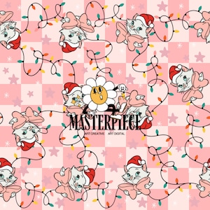 Modèle sans couture de chat de Noël, fichier sans couture de Noël rose Aristocat Fichier de motif répétitif pour sublimation de tissu