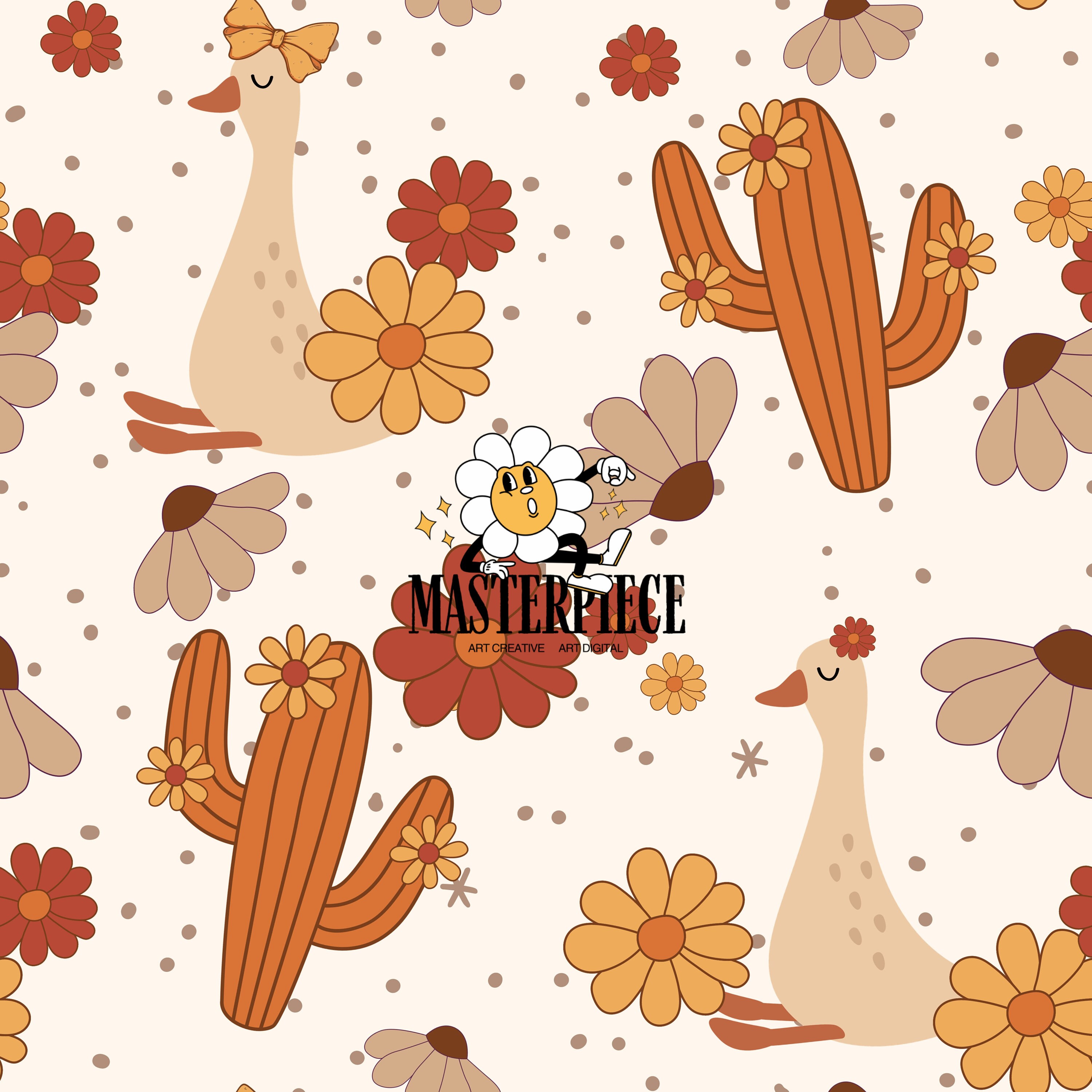 Cute Goose Spring Flowers Seamless Pattern, Boho Spring Seamless ...