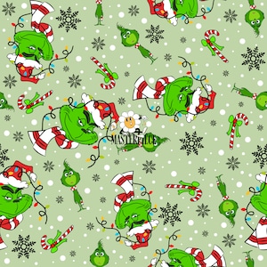 Whimsical Grinch Christmas Seamless Pattern, Christmas Pattern for Fabric Sublimation, Festive Print for Holiday Crafts