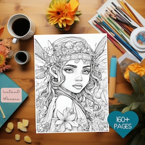 160 Pages Puerto Rican Fairyland Coloring Book, Adult Coloring Pages, Teen Coloring Pages, Instant Download, Printable PDF File