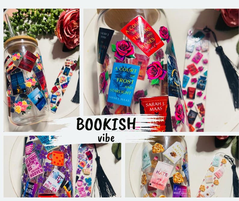 Colleen Hoover, Ana Huang, Kristin Hannah, Sarah J. Maas Op boeken geïnspireerde beker van 16 oz met deksel (met of zonder bladwijzer) afbeelding 1