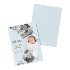 Aankondiging pasgeboren babyjongen, digitale canvassjabloon, aangepaste ontwerpkaart, babyshower, genderneutrale fotokaart, strooi-uitnodiging