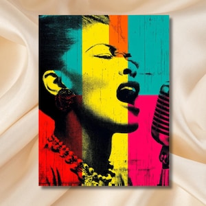 oeuvre d'art murale Jazz, oeuvre d'art murale Âge du jazz| Billie Holiday 1949| Style Andy Warhol |Cadeau personnalisé| Jazz célèbre, BeBop| Vous nous direz quelle taille !
