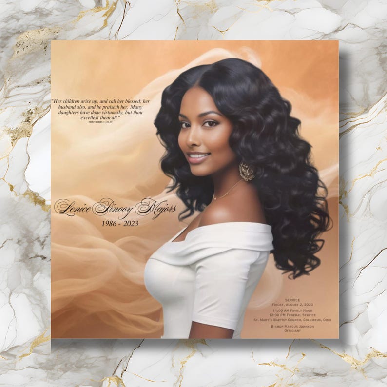 Touching Square Funeral Program Template Beige, White Obituary Easy