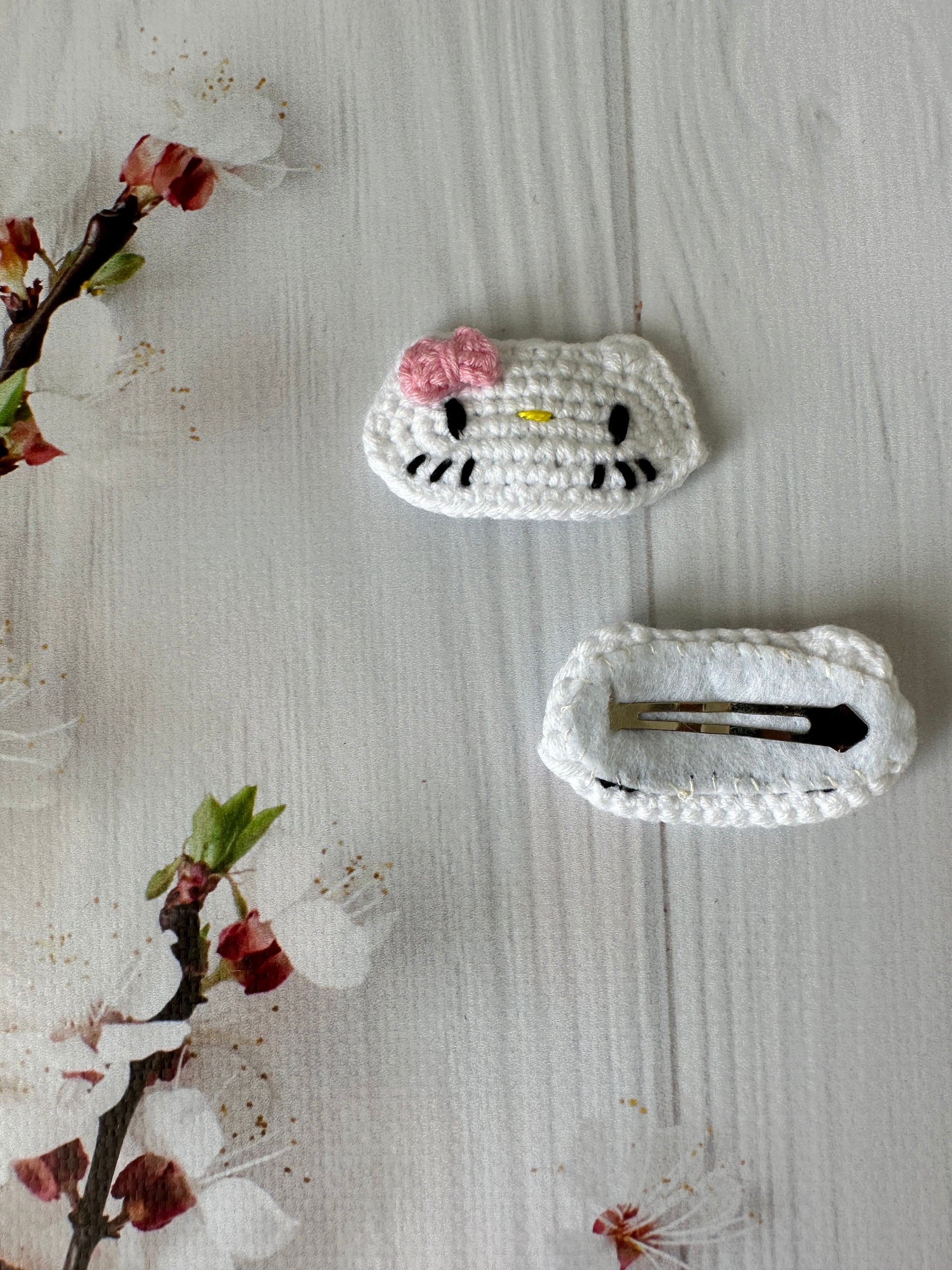 Vintage-Hello Kitty Pink Crochet Wrap Hair Clip Set Hello kitty main image 3