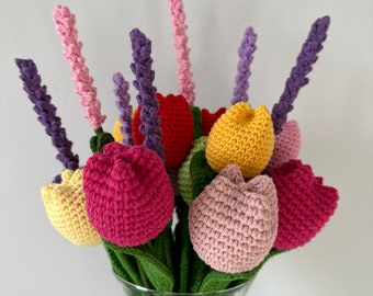 Handmade Crochet Tulip: Cotton Knitted Flower Bouquet
