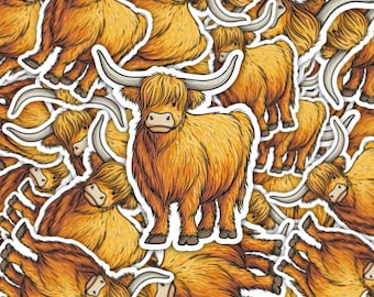 Highland Cow Sticker: Waterproof Vinyl Decal for Laptop, Water Bottle