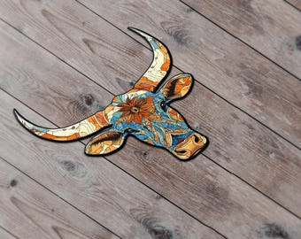Mosaic Longhorn Sticker: Western Boho Vinyl Decal
