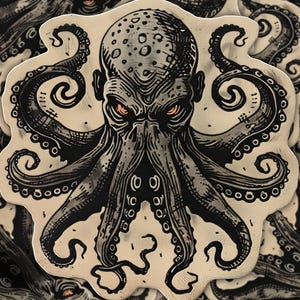 Kraken Vinyl Aufkleber | Aufkleber Seeungeheuer | Retro Nautische Kunst | Gothic Kraken Design | Einzigartiges Ozean Mythos Geschenk