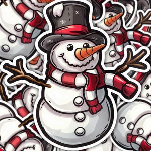 Autocollant bonhomme de neige de Noël, autocollant de Noël, bonhomme de neige, autocollant de vacances, autocollant mignon de bonhomme de neige, autocollant imperméable de bonhomme de neige de Noël