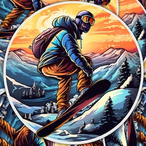 Snowboarder Aufkleber Adventure Awaits Mountain Aufkleber für Laptop, Wasserflasche & Ski-Ausrüstung | Outdoor Schnee Sport Geschenk