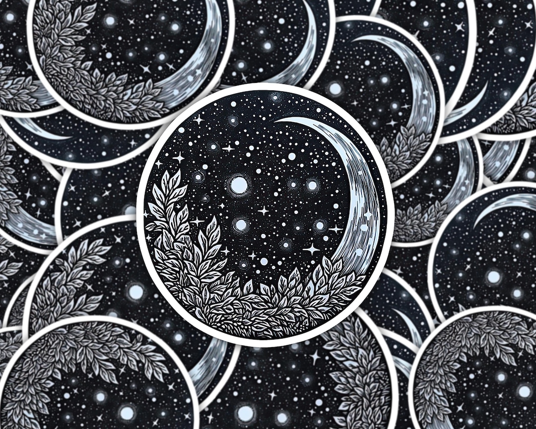 Crescent Moon & Stars Vinyl Sticker: Celestial Laptop Decal - Etsy