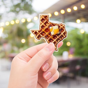 Adesivo de waffle do Texas, decalque de comida fofo para laptops, garrafas de água e diários, vinil durável e à prova d'água, ideia divertida de presente do Texas