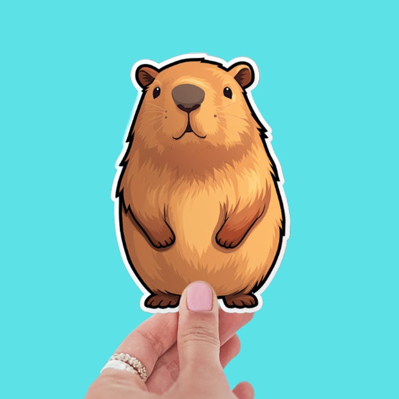 Pode incluir: Um adesivo de desenho animado de uma marmota marrom e branca em p&eacute; sobre suas patas traseiras com suas patas dianteiras &agrave; sua frente. A marmota tem um contorno branco e est&aacute; olhando diretamente para o espectador.
