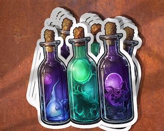 Witchy Essentials:  3 Potion Bottles and Halloween Stickers