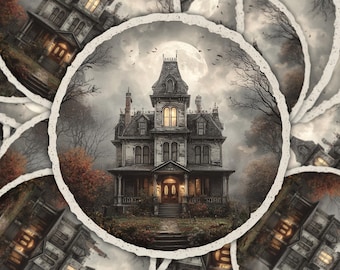 Haunted House Sticker: Vintage Halloween Ghost Decal