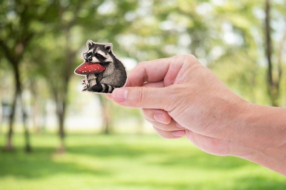 Whimsical Raccoon on Mushroom Sticker | Fun Nature Art
