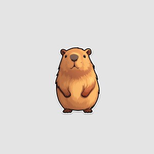 Pode incluir: Uma ilustra&ccedil;&atilde;o de desenho animado de uma marmota marrom em p&eacute; sobre um fundo branco.