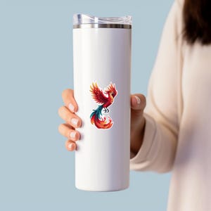 Sticker phénix, art oiseau de feu vibrant, sticker étanche pour ordinateur portable et bouteille d'eau, cadeau oiseau mythique, accessoire ambiance estivale