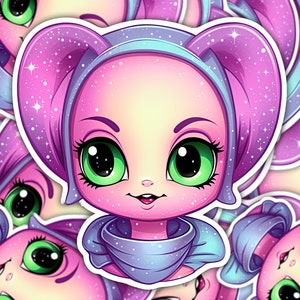 Unieke roze Alien glittermeisje sticker - voegt een vleugje eigenzinnigheid toe aan elk oppervlak
