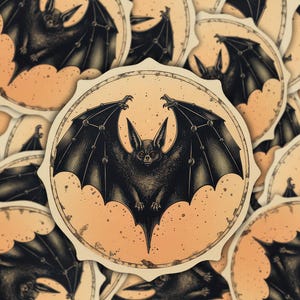Naklejka Vintage Bat do dekoracji gotyckiej | Retro estetyczna naklejka winylowa Bat do laptopów, dzienników, butelek na wodę | Naklejka Halloween Bat